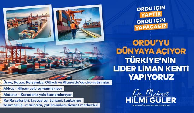 ORDU, ULUSLARARASI LİMAN VE TURİZM ARENASINDA YÜKSELİYOR